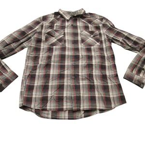 Twenty One Men Plaid Western Button Down Shirt‎ Black Red White Mens Large L/G